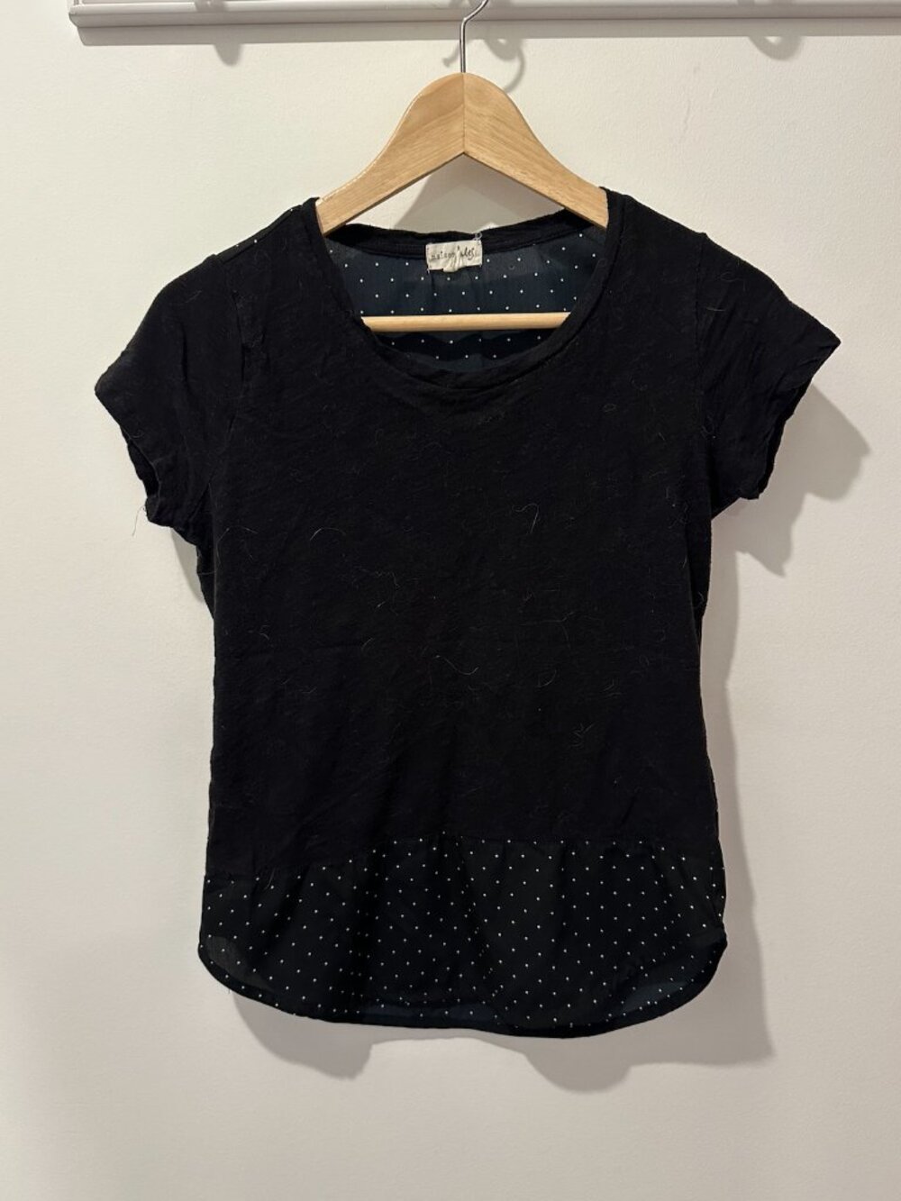 Maison Jules Mixed Media Polka Dot Top 🖤🤍 Size XS (Fits Like S)